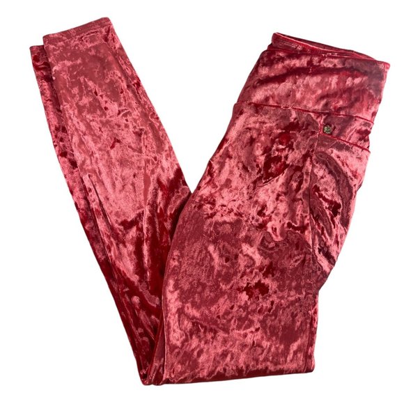 Fabletics Leggings Crossover Crushed Velour Red High Rise Women XXS Athleisure - Picture 2 of 11